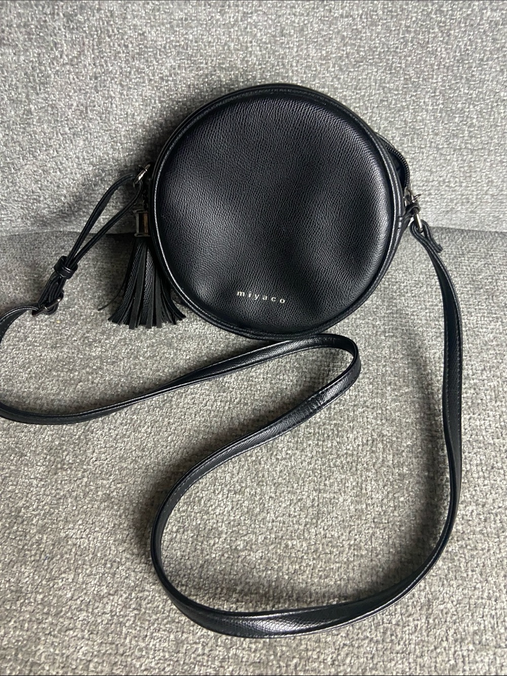 Black Round Crossbody Bag with Tassel